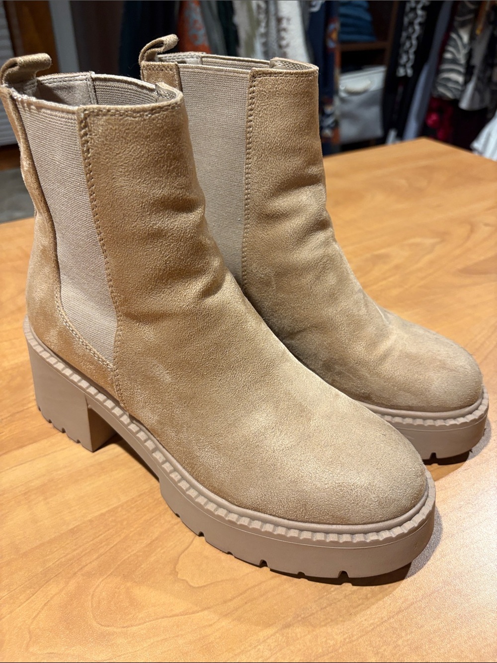 Madden Girl Suede Tan Platform Chelsea Boots
